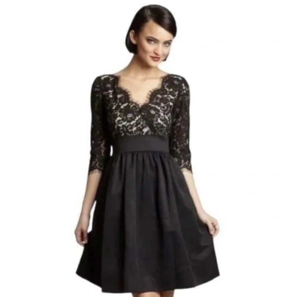 Eliza J Black Eyelash Lace and Faille Fit and Flare Cocktail Dress - Picture 6 of 6